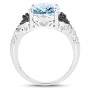 Bids.com 5.37 Carat Genuine Swiss Blue Topaz, Black Diamond & White Topaz .925 Sterling Silver Ring Rings White Smoke size 6.00,size 7.00,size 8.00,size 9.00,size 5.00,size 10.00