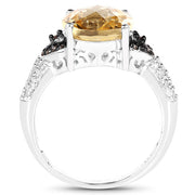Bids.com 4.65 Carat Genuine Citrine, Champagne Diamond & White Diamond .925 Sterling Silver Ring Rings White Smoke size 7.00,size 8.00,size 6.00,size 9.00,size 5.00,size 10.00