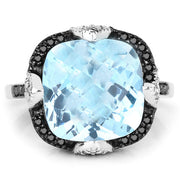 Bids.com 8.29 Carat Genuine Swiss Blue Topaz, Black Diamond & White Diamond .925 Sterling Silver Ring Rings White Smoke size 6.00,size 7.00,size 8.00,size 9.00,size 5.00,size 10.00