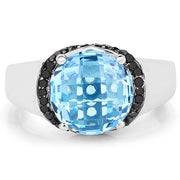 Bids.com 4.94 Carat Genuine Baby Swiss Blue Topaz and Black Diamond .925 Sterling Silver Ring Rings Lavender size 8.00,size 6.00,size 7.00,size 9.00