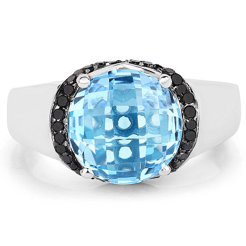 Bids.com 4.94 Carat Genuine Baby Swiss Blue Topaz and Black Diamond .925 Sterling Silver Ring Rings Lavender size 8.00,size 6.00,size 7.00,size 9.00