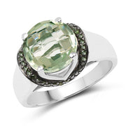 Bids.com 3.95 Carat Genuine Green Amethyst and Green Diamond .925 Sterling Silver Ring Rings White Smoke size 7.00,size 8.00,size 6.00,size 9.00