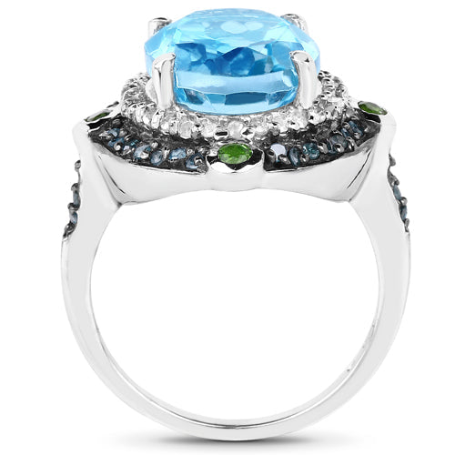 Bids.com 5.84 Carat Genuine Multi Stones .925 Sterling Silver Ring Rings White Smoke size 6.00,size 7.00,size 8.00,size 9.00