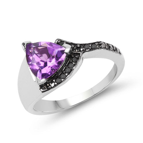 Bids.com 1.55 Carat Genuine Amethyst and Black Diamond .925 Sterling Silver Ring Rings White Smoke size 10.00,size 6.00,size 7.00,size 8.00,size 9.00