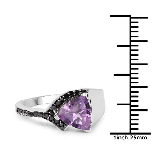 Bids.com 1.55 Carat Genuine Amethyst and Black Diamond .925 Sterling Silver Ring Rings White Smoke size 10.00,size 6.00,size 7.00,size 8.00,size 9.00