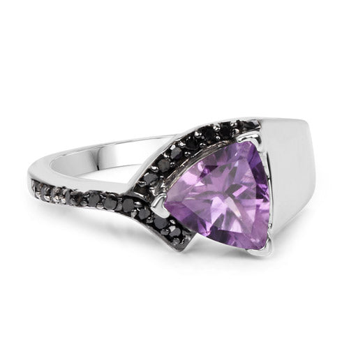 Bids.com 1.55 Carat Genuine Amethyst and Black Diamond .925 Sterling Silver Ring Rings White Smoke size 10.00,size 6.00,size 7.00,size 8.00,size 9.00