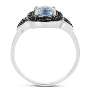 Bids.com 1.19 Carat Genuine Swiss Blue Topaz & Black Diamond .925 Sterling Silver Ring Rings White Smoke size 7.00,size 8.00,size 7.50,size 6.00,size 9.00,size 5.00,size 10.00