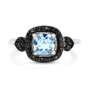 Bids.com 1.19 Carat Genuine Swiss Blue Topaz & Black Diamond .925 Sterling Silver Ring Rings White Smoke size 7.00,size 8.00,size 7.50,size 6.00,size 9.00,size 5.00,size 10.00