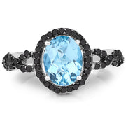 Bids.com 2.92 Carat Genuine Blue Topaz, Black Diamond & White Diamond .925 Sterling Silver Ring Rings White Smoke size 7.00,size 8.00,size 6.00,size 9.00,size 5.00,size 10.00