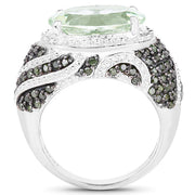 Bids.com 5.98 Carat Genuine Green Amethyst & Green Diamond .925 Sterling Silver Ring Rings White Smoke size 5.00,size 6.00,size 8.00,size 9.00,size 7.00,size 10.00