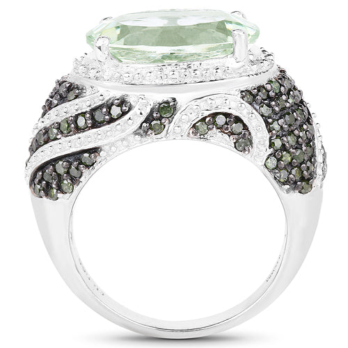 Bids.com 5.98 Carat Genuine Green Amethyst & Green Diamond .925 Sterling Silver Ring Rings White Smoke size 5.00,size 6.00,size 8.00,size 9.00,size 7.00,size 10.00