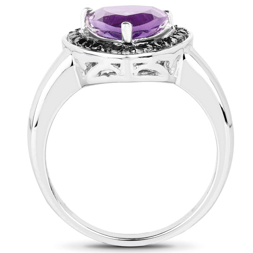 Bids.com 1.56 Carat Genuine Amethyst and Black Diamond .925 Sterling Silver Ring Rings White Smoke size 7.00,size 8.00,size 6.00,size 9.00