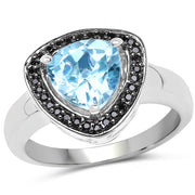 Bids.com 2.06 Carat Genuine Baby Swiss Blue Topaz and Black Diamond .925 Sterling Silver Ring Rings White Smoke size 6.00,size 7.00,size 8.00,size 9.00