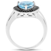 Bids.com 2.06 Carat Genuine Baby Swiss Blue Topaz and Black Diamond .925 Sterling Silver Ring Rings White Smoke size 6.00,size 7.00,size 8.00,size 9.00