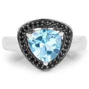 Bids.com 2.06 Carat Genuine Baby Swiss Blue Topaz and Black Diamond .925 Sterling Silver Ring Rings White Smoke size 6.00,size 7.00,size 8.00,size 9.00