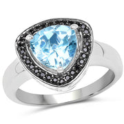 Bids.com 2.06 Carat Genuine Swiss Blue Topaz and Black Diamond .925 Sterling Silver Ring Rings White Smoke size 7.00,size 9.00,size 6.00,size 8.00,size 5.00