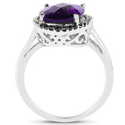 Bids.com 4.52 Carat Genuine Amethyst, Black Diamond & White Diamond .925 Sterling Silver Ring Rings White Smoke size 8.00,size 6.00,size 7.00,size 9.00,size 5.00,size 10.00