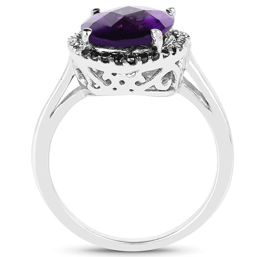 Bids.com 4.52 Carat Genuine Amethyst, Black Diamond & White Diamond .925 Sterling Silver Ring Rings White Smoke size 8.00,size 6.00,size 7.00,size 9.00,size 5.00,size 10.00