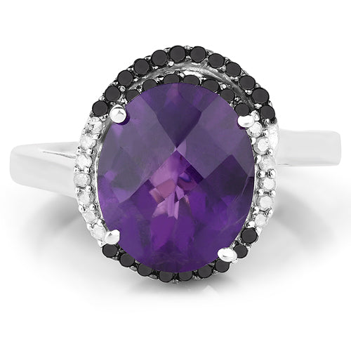 Bids.com 4.52 Carat Genuine Amethyst, Black Diamond & White Diamond .925 Sterling Silver Ring Rings White Smoke size 8.00,size 6.00,size 7.00,size 9.00,size 5.00,size 10.00