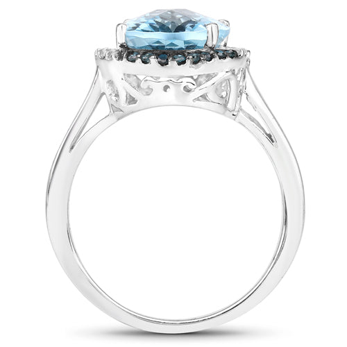 Bids.com 5.27 Carat Genuine Swiss Blue Topaz, Blue Diamond and White Diamond .925 Sterling Silver Ring Rings White Smoke size 8.00,size 5.00,size 6.00,size 7.00,size 9.00