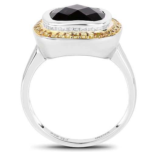 Bids.com 3.67 Carat Genuine Smoky Quartz and Yellow Diamond .925 Sterling Silver Ring Rings White Smoke size 6.00,size 7.00,size 8.00,size 9.00
