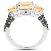 Bids.com 2.71 Carat Genuine Citrine and Champagne Diamond .925 Sterling Silver Ring Rings White Smoke size 7.00,size 8.00,size 6.00,size 9.00