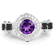 Bids.com 1.02 Carat Genuine Amethyst, Black Diamond & White Diamond .925 Sterling Silver Ring Rings White Smoke size 6.00,size 7.00,size 8.00,size 9.00,size 5.00,size 10.00