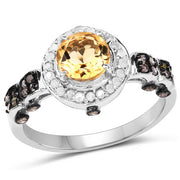 Bids.com 1.06 Carat Genuine Citrine, Champagne Diamond & White Diamond .925 Sterling Silver Ring Rings White Smoke size 6.00,size 7.00,size 8.00,size 9.00,size 5.00,size 10.00
