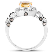 Bids.com 1.06 Carat Genuine Citrine, Champagne Diamond & White Diamond .925 Sterling Silver Ring Rings White Smoke size 6.00,size 7.00,size 8.00,size 9.00,size 5.00,size 10.00