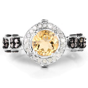 Bids.com 1.06 Carat Genuine Citrine, Champagne Diamond & White Diamond .925 Sterling Silver Ring Rings White Smoke size 6.00,size 7.00,size 8.00,size 9.00,size 5.00,size 10.00