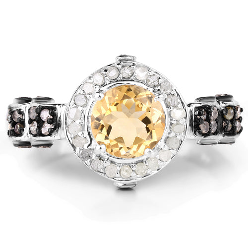 Bids.com 1.06 Carat Genuine Citrine, Champagne Diamond & White Diamond .925 Sterling Silver Ring Rings White Smoke size 6.00,size 7.00,size 8.00,size 9.00,size 5.00,size 10.00