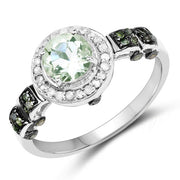Bids.com 1.07 Carat Genuine Green Amethyst, Green Diamond and White Diamond .925 Sterling Silver Ring Rings White Smoke size 6.00,size 7.00,size 8.00,size 5.00,size 9.00,size 10.00