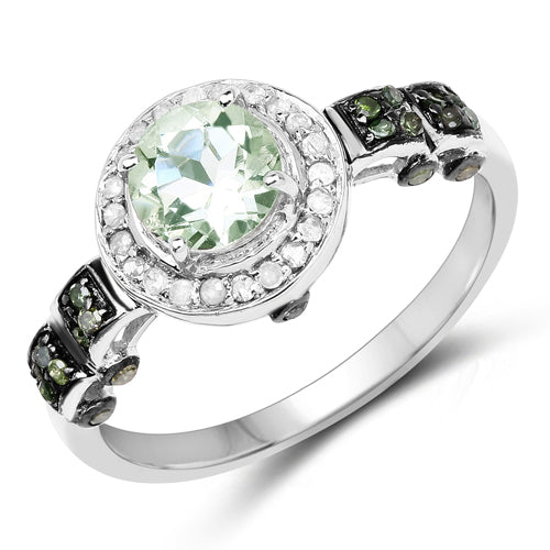 Bids.com 1.07 Carat Genuine Green Amethyst, Green Diamond and White Diamond .925 Sterling Silver Ring Rings White Smoke size 6.00,size 7.00,size 8.00,size 5.00,size 9.00,size 10.00