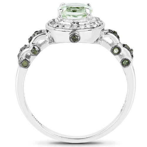 Bids.com 1.07 Carat Genuine Green Amethyst, Green Diamond and White Diamond .925 Sterling Silver Ring Rings White Smoke size 6.00,size 7.00,size 8.00,size 5.00,size 9.00,size 10.00