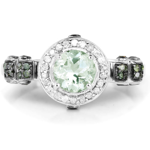 Bids.com 1.07 Carat Genuine Green Amethyst, Green Diamond and White Diamond .925 Sterling Silver Ring Rings White Smoke size 6.00,size 7.00,size 8.00,size 5.00,size 9.00,size 10.00