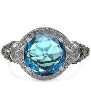 Bids.com 4.96 Carat Genuine Blue Topaz, Blue Diamond & White Diamond .925 Sterling Silver Ring Rings White Smoke size 7.00,size 6.00,size 8.00,size 9.00