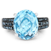 Bids.com 5.51 Carat Genuine Baby Swiss Blue Topaz and Blue Diamond .925 Sterling Silver Ring Rings White Smoke size 6.00,size 7.00,size 8.00,size 9.00