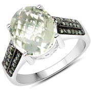 Bids.com 4.41 Carat Genuine Green Amethyst and Green Diamond .925 Sterling Silver Ring Rings White Smoke size 7.00,size 6.00,size 8.00,size 9.00