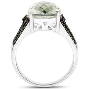Bids.com 4.41 Carat Genuine Green Amethyst and Green Diamond .925 Sterling Silver Ring Rings White Smoke size 7.00,size 6.00,size 8.00,size 9.00