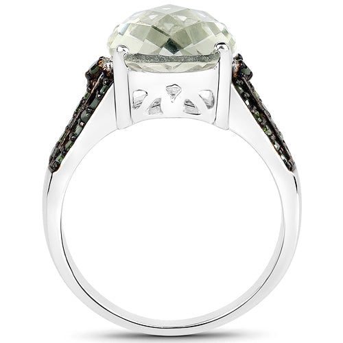 Bids.com 4.41 Carat Genuine Green Amethyst and Green Diamond .925 Sterling Silver Ring Rings White Smoke size 7.00,size 6.00,size 8.00,size 9.00