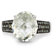 Bids.com 4.41 Carat Genuine Green Amethyst and Green Diamond .925 Sterling Silver Ring Rings White Smoke size 7.00,size 6.00,size 8.00,size 9.00