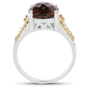Bids.com 4.87 Carat Genuine Smoky Quartz and Yellow Diamond .925 Sterling Silver Ring Rings White Smoke size 9.00,size 6.00,size 7.00,size 8.00,size 5.00