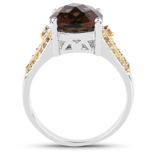 Bids.com 4.87 Carat Genuine Smoky Quartz and Yellow Diamond .925 Sterling Silver Ring Rings White Smoke size 9.00,size 6.00,size 7.00,size 8.00,size 5.00