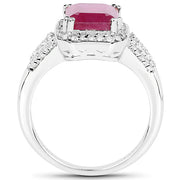 Bids.com 4.55 Carat Glass Filled Ruby and White Topaz .925 Sterling Silver Ring Rings White Smoke size 7.00,size 8.00,size 5.00,size 6.00,size 9.00