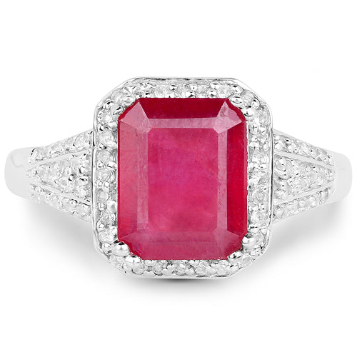 Bids.com 4.55 Carat Glass Filled Ruby and White Topaz .925 Sterling Silver Ring Rings White Smoke size 7.00,size 8.00,size 5.00,size 6.00,size 9.00
