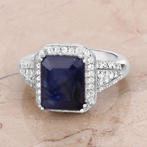 Bids.com 4.80 Carat Glass Filled Sapphire and White Topaz .925 Sterling Silver Ring Rings Gray size 5.00,size 7.00,size 11.00,size 6.00,size 8.00,size 9.00,size 10.00