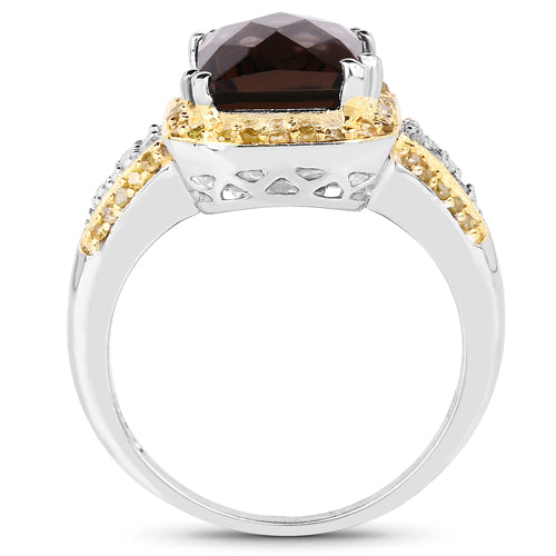 Bids.com 3.48 Carat Genuine Smoky Quartz, Yellow Diamond and White Diamond .925 Sterling Silver Ring Rings White Smoke size 6.00,size 7.00,size 8.00,size 5.00,size 9.00,size 10.00