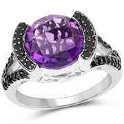 Bids.com 3.24 Carat Genuine Amethyst & Black Diamond .925 Sterling Silver Ring Rings White Smoke size 6.00,size 7.00,size 8.00,size 6.50,size 9.00,size 5.00,size 10.00