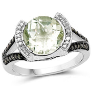 Bids.com 3.59 Carat Genuine Green Amethyst, Green Diamond & White Diamond .925 Sterling Silver Ring Rings White Smoke size 7.00,size 8.00,size 6.00,size 9.00,size 5.00,size 10.00