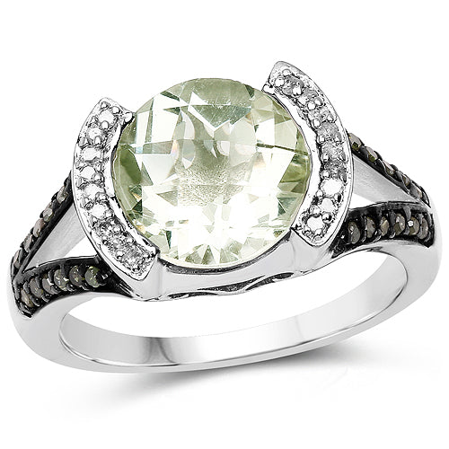 Bids.com 3.59 Carat Genuine Green Amethyst, Green Diamond & White Diamond .925 Sterling Silver Ring Rings White Smoke size 7.00,size 8.00,size 6.00,size 9.00,size 5.00,size 10.00